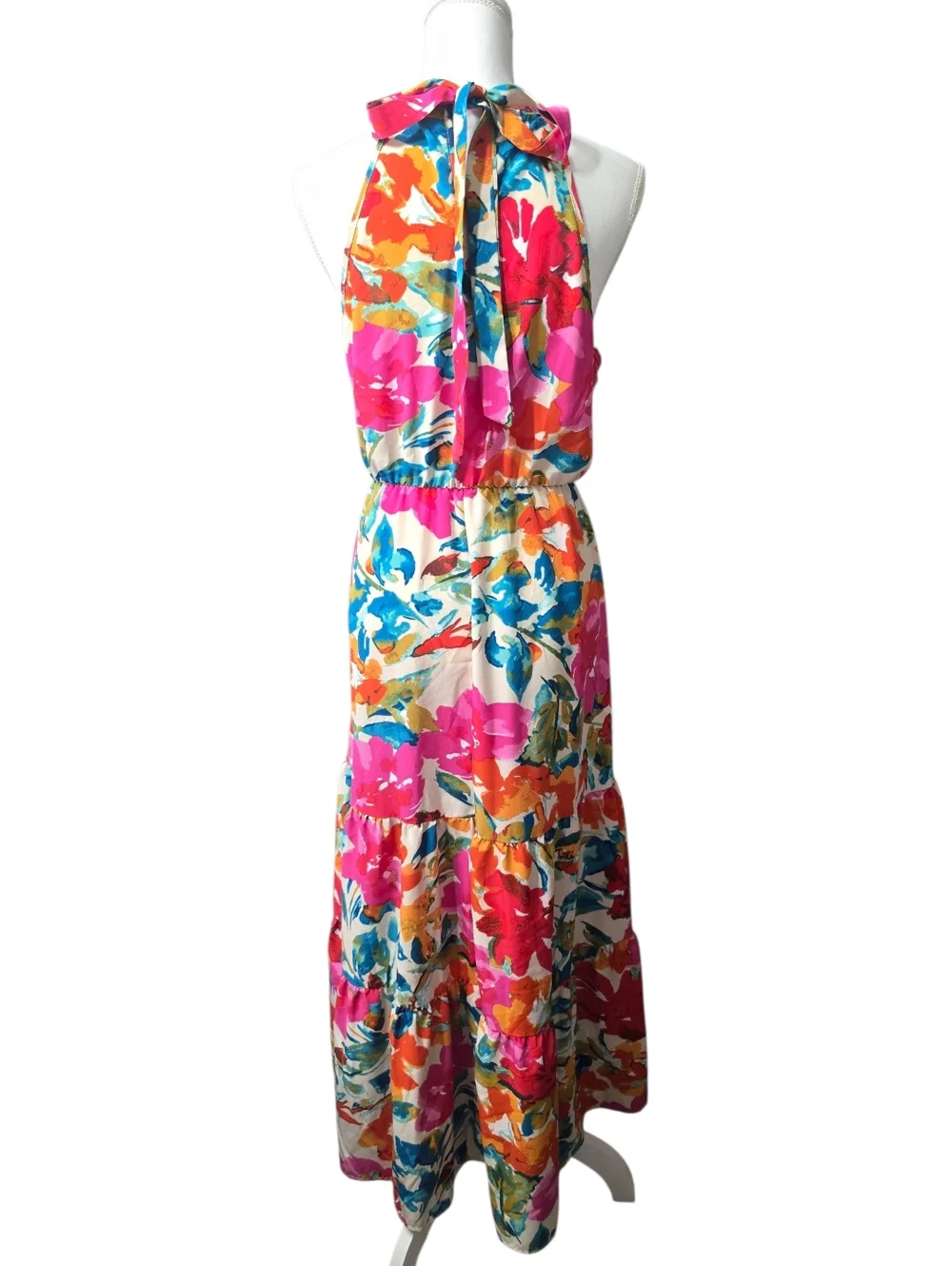 SHEIN Floral Halter Maxi Dress in Pink, Orange & Blue 1XL